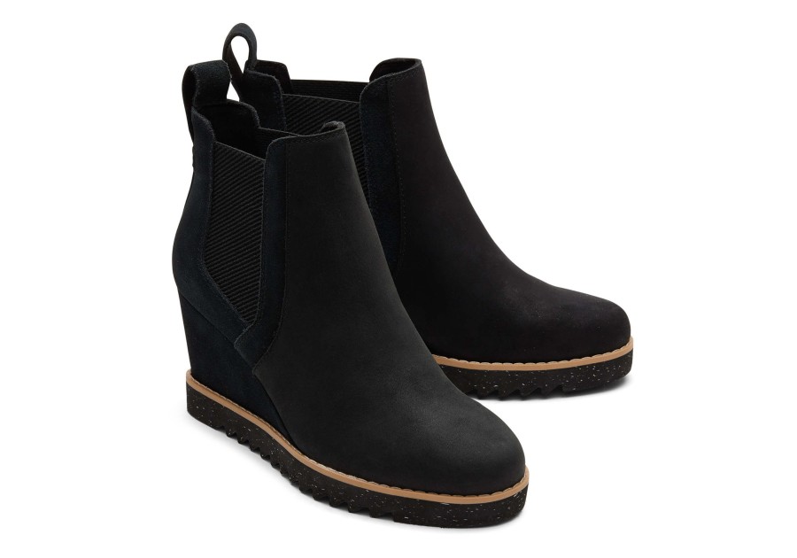 TOMS Dress Casual | Maddie Leather Wedge Boot Black