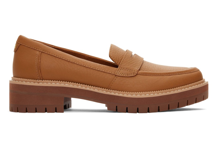 TOMS Platforms | Cara Leather Loafer Tan