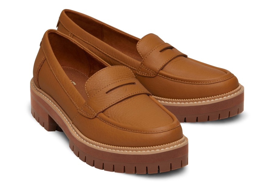 TOMS Platforms | Cara Leather Loafer Tan