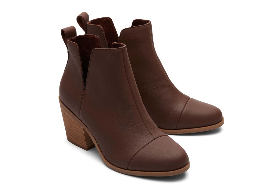 TOMS Heels & Wedges | Everly Leather Cutout Heeled Boot Chestnut