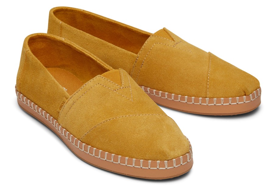 TOMS Slip Ons | Alpargata Gold Suede Leather Wrap Amber Gold Suede