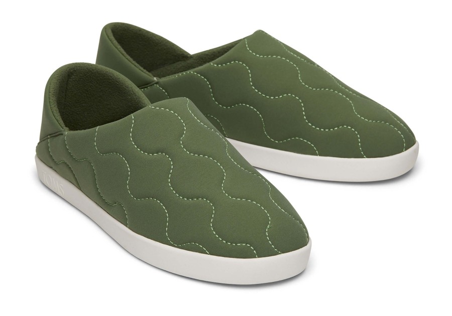 TOMS Slippers | Ezra Green Quilted Cotton Convertible Slipper|Ezra Green Quilted Cotton Convertible Slipper Bronze Green