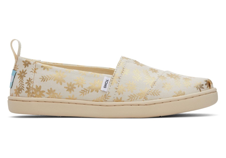 TOMS | Youth Alpargata Gold Foil Floral Blooms Natural Gold Foil