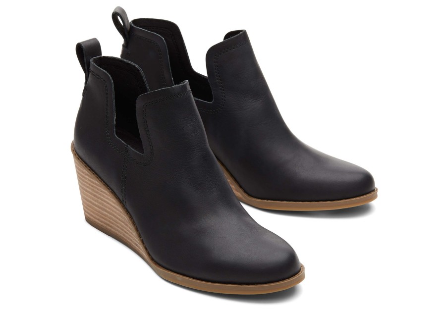 TOMS Heels & Wedges | Kallie Black Leather Wedge Boot Leather Black