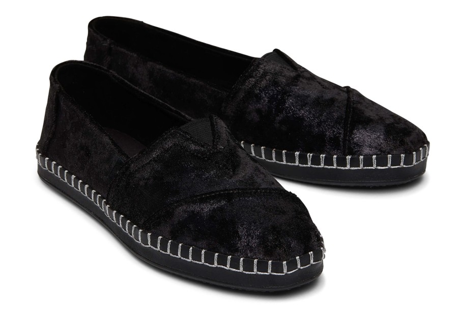 TOMS Slip Ons | Alpargata Plush Foil Leather Wrap Black Plush Foil