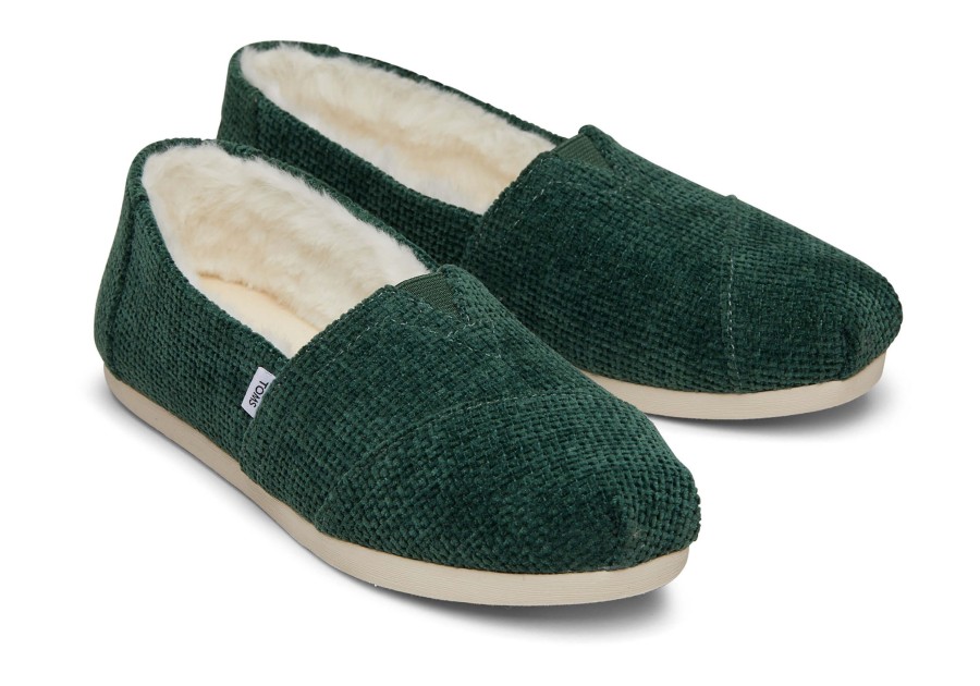 TOMS Alpargatas | Alpargata Green Chenille With Faux Fur Chenille Forest Green