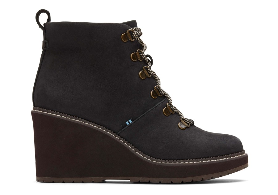 TOMS Dress Casual | Melrose Black Water Resistant Lace-Up Wedge Boot Water Resistant Black