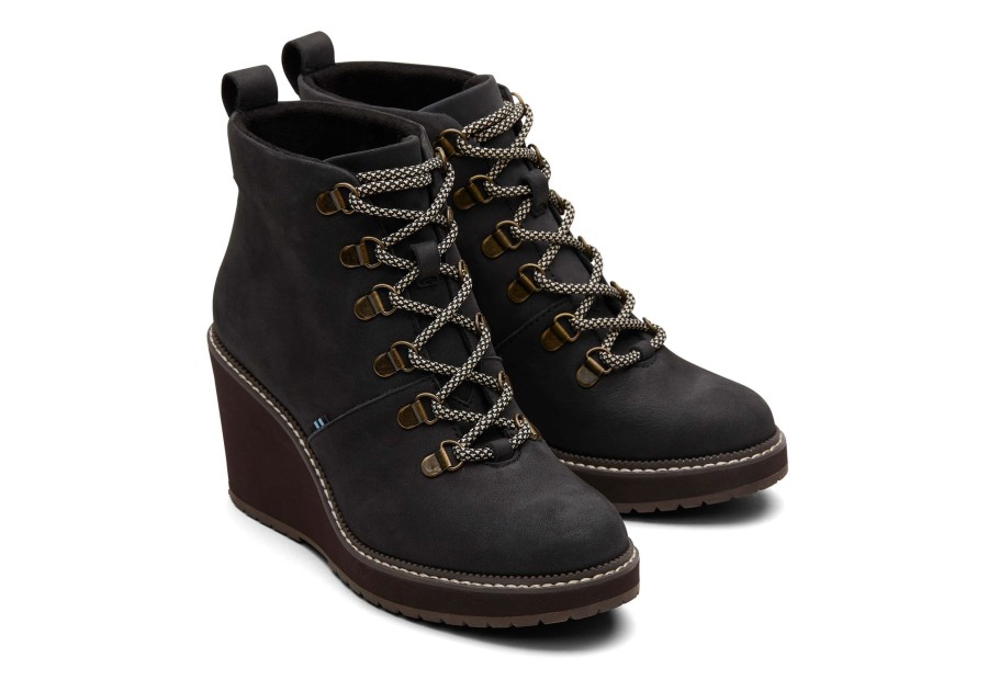 TOMS Dress Casual | Melrose Black Water Resistant Lace-Up Wedge Boot Water Resistant Black