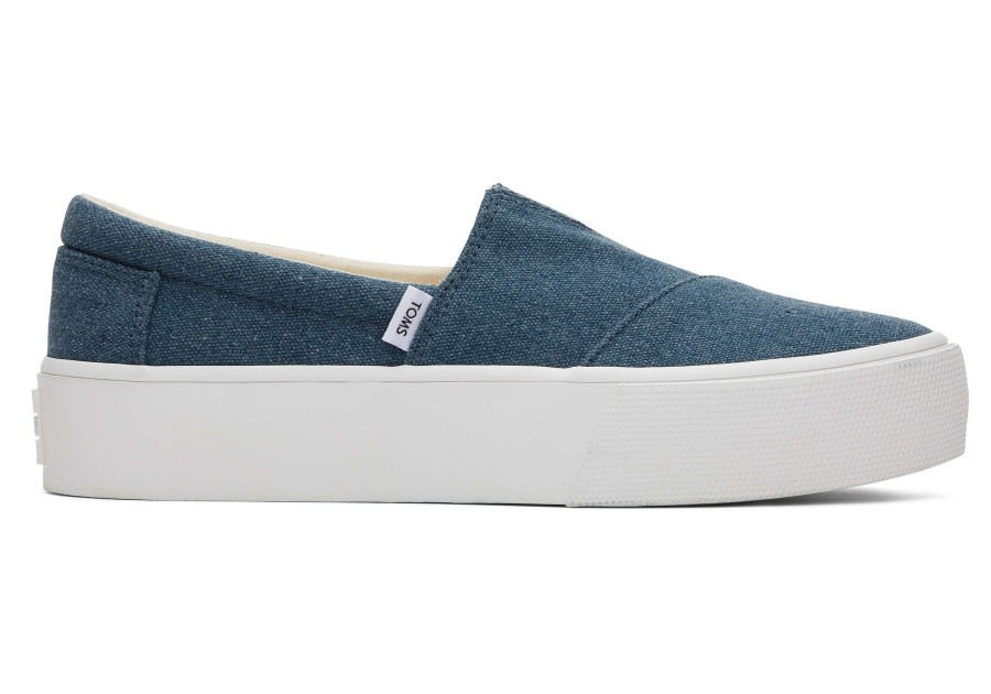 TOMS Sneakers | Fenix Platform Blue Canvas Slip On Sneaker Dark Indigo