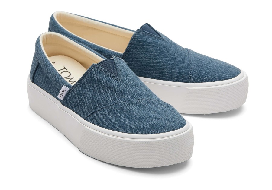 TOMS Sneakers | Fenix Platform Blue Canvas Slip On Sneaker Dark Indigo