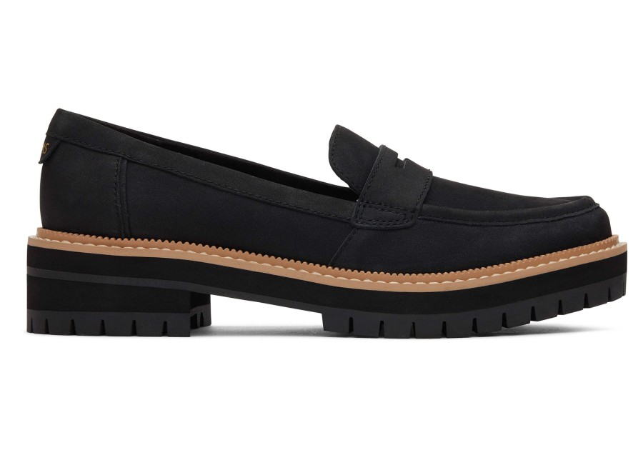 TOMS Platforms | Cara Black Leather Loafer Black/Black