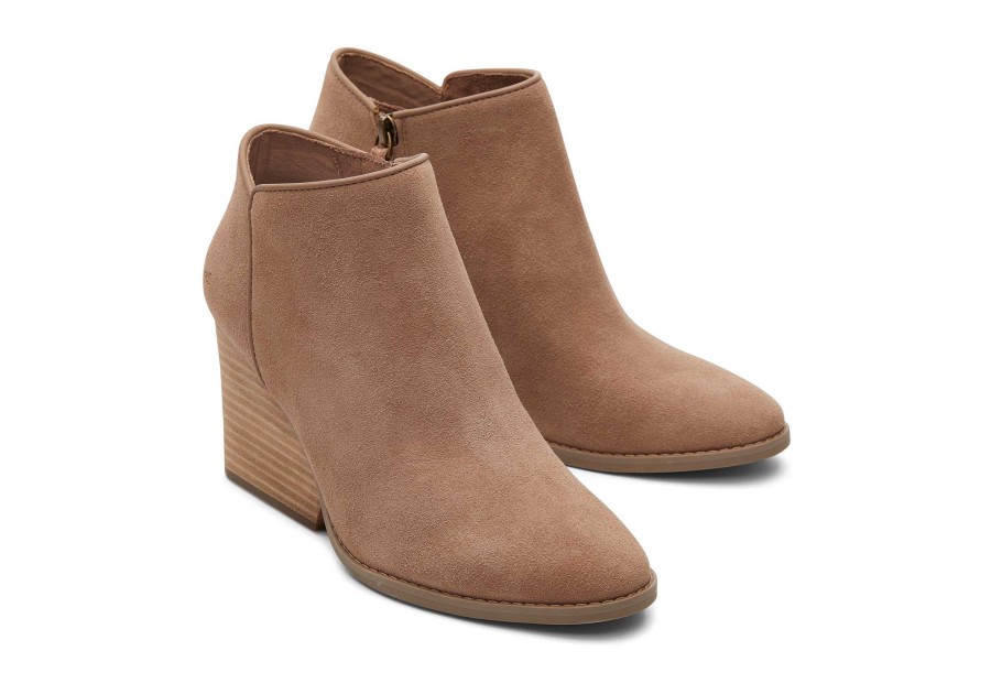 TOMS Heels & Wedges | Hadley Taupe Suede Heeled Boot Suede Fawn