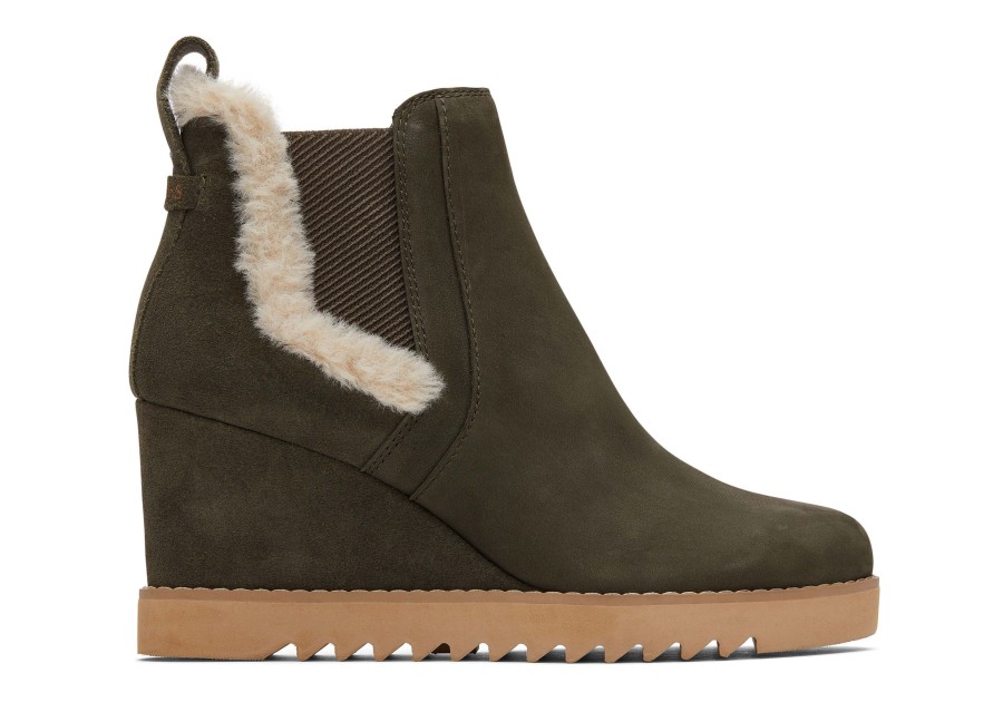 TOMS Heels & Wedges | Maddie Olive Nubuck Wedge Boot Tarmac Olive