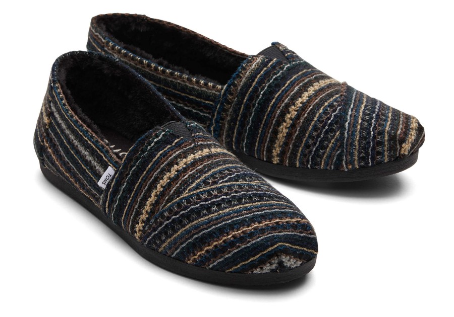 TOMS Slip Ons | Alpargata Black Embroidered With Faux Fur Embroidered Black