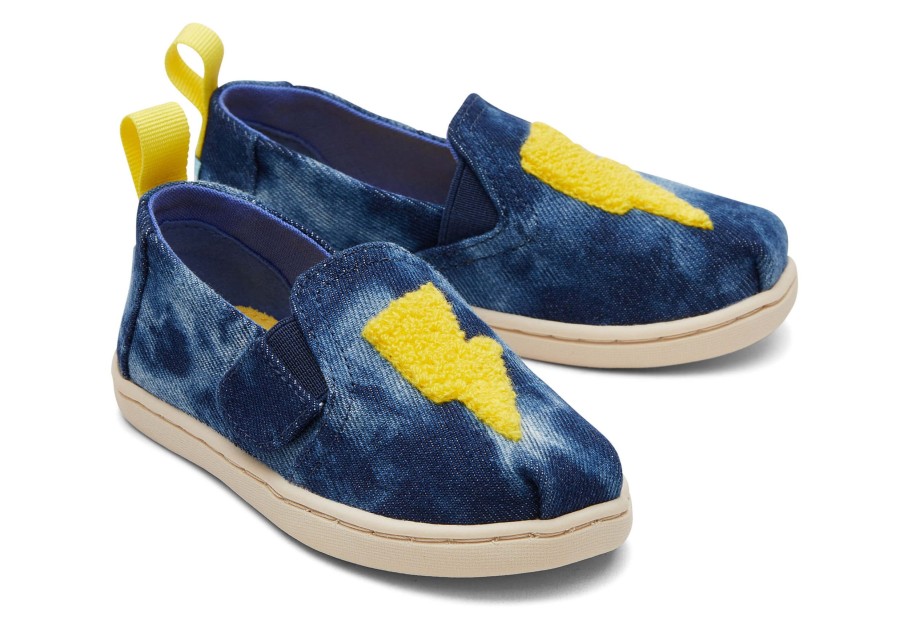 TOMS | Tiny Alpargata Twin Gore Washed Denim Ligthning Bolt Navy Washed Denim