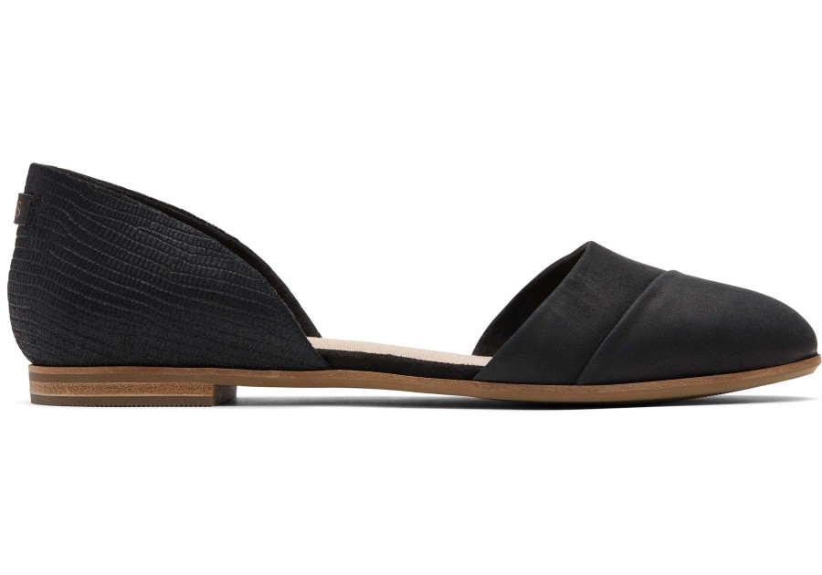 TOMS Flats | Jutti D'Orsay Black Embossed Flat Black Lizard