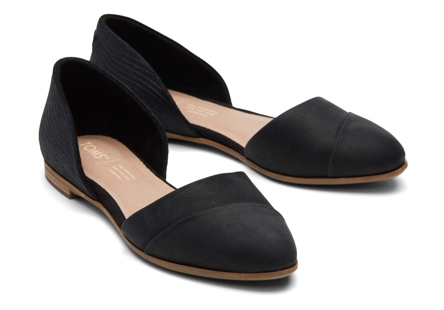 TOMS Flats | Jutti D'Orsay Black Embossed Flat Black Lizard