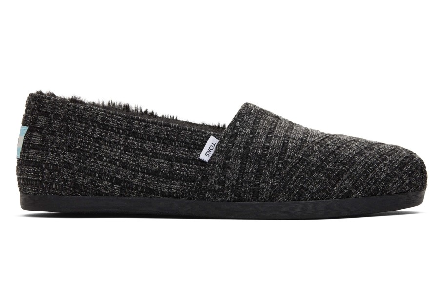 TOMS Slip Ons | Alpargata Black Rib Knit With Faux Fur|Alpargata Black Rib Knit With Faux Fur Rib Knit Black