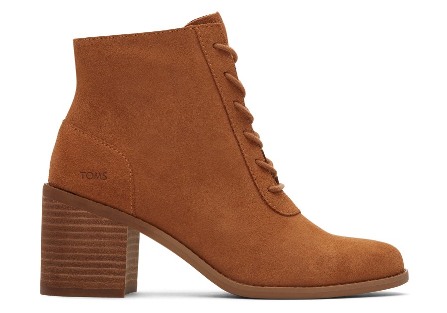 TOMS Heels & Wedges | Evelyn Tan Suede Lace-Up Heeled Boot Suede Tan