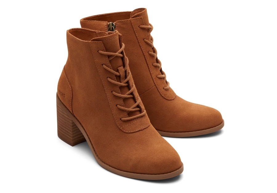 TOMS Heels & Wedges | Evelyn Tan Suede Lace-Up Heeled Boot Suede Tan