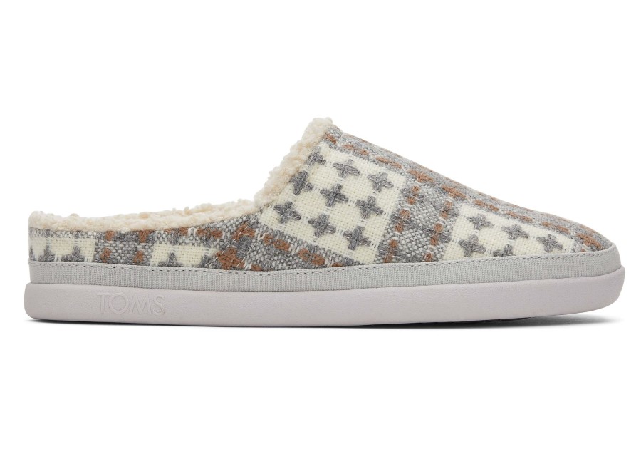 TOMS Slippers | Sage Grey Plaid Faux Shearling Slipper Shadow