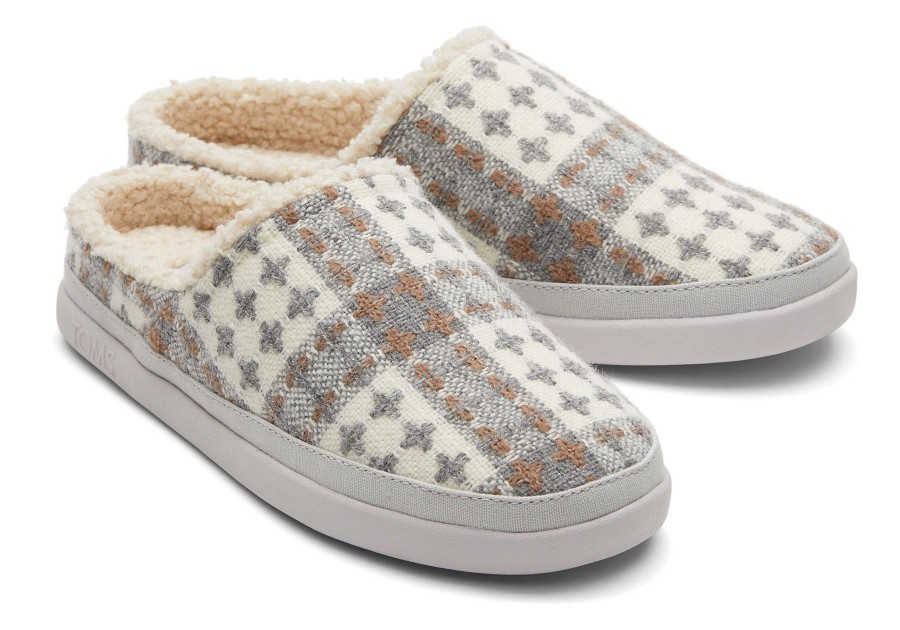 TOMS Slippers | Sage Grey Plaid Faux Shearling Slipper Shadow