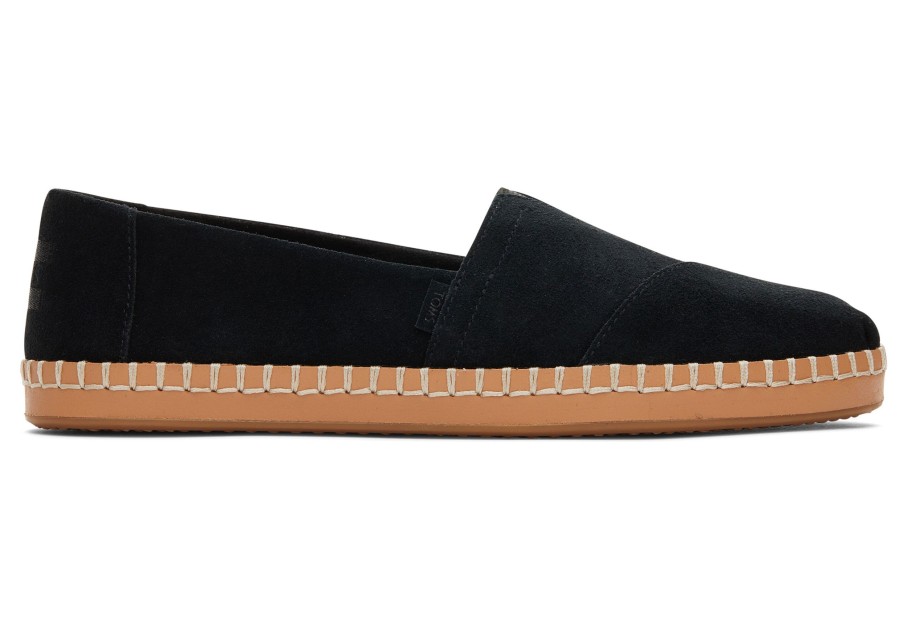 TOMS Slip Ons | Alpargata Leather Wrap Black Suede