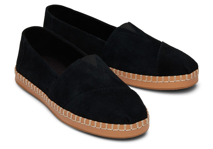 TOMS Slip Ons | Alpargata Leather Wrap Black Suede