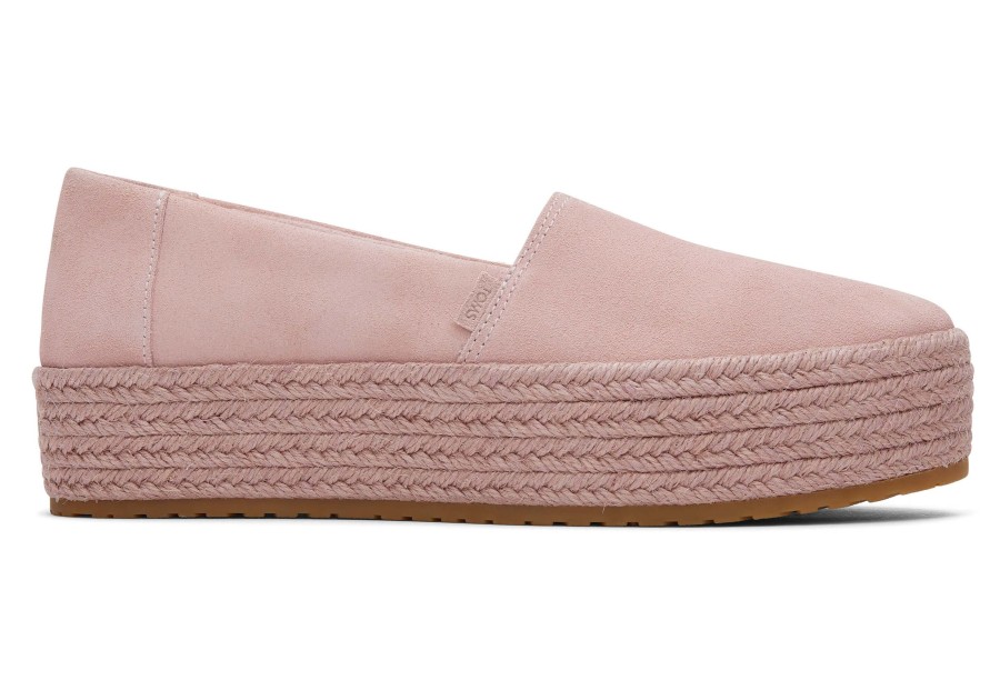 TOMS Slip Ons | Valencia Pink Suede Platform Espadrille Suede Pink