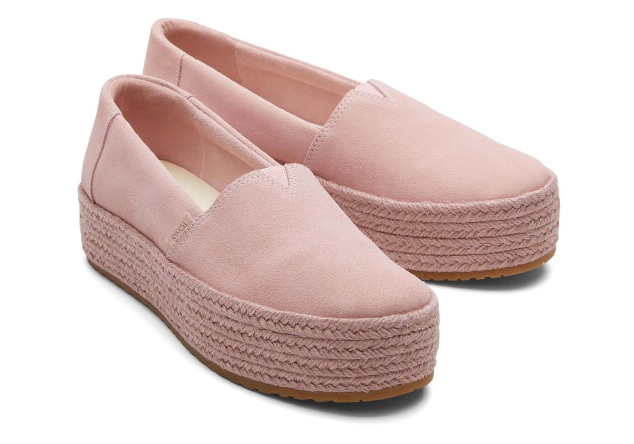 TOMS Slip Ons | Valencia Pink Suede Platform Espadrille Suede Pink