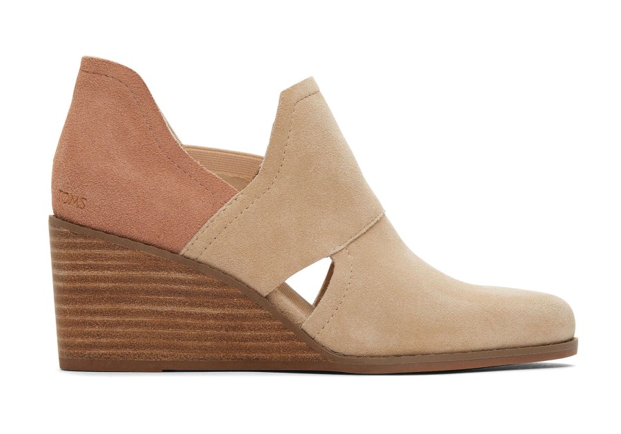 TOMS Heels & Wedges | Kallie Oatmeal Suede Cutout Wedge Boot Rose Beige