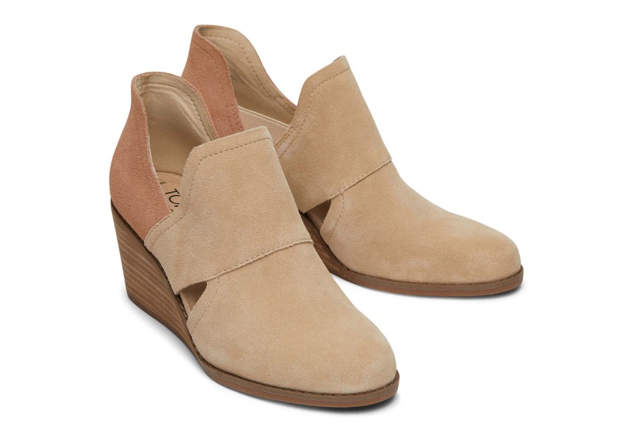 TOMS Heels & Wedges | Kallie Oatmeal Suede Cutout Wedge Boot Rose Beige