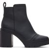 TOMS Platforms | Rya Black Leather Heeled Boot Black/Black