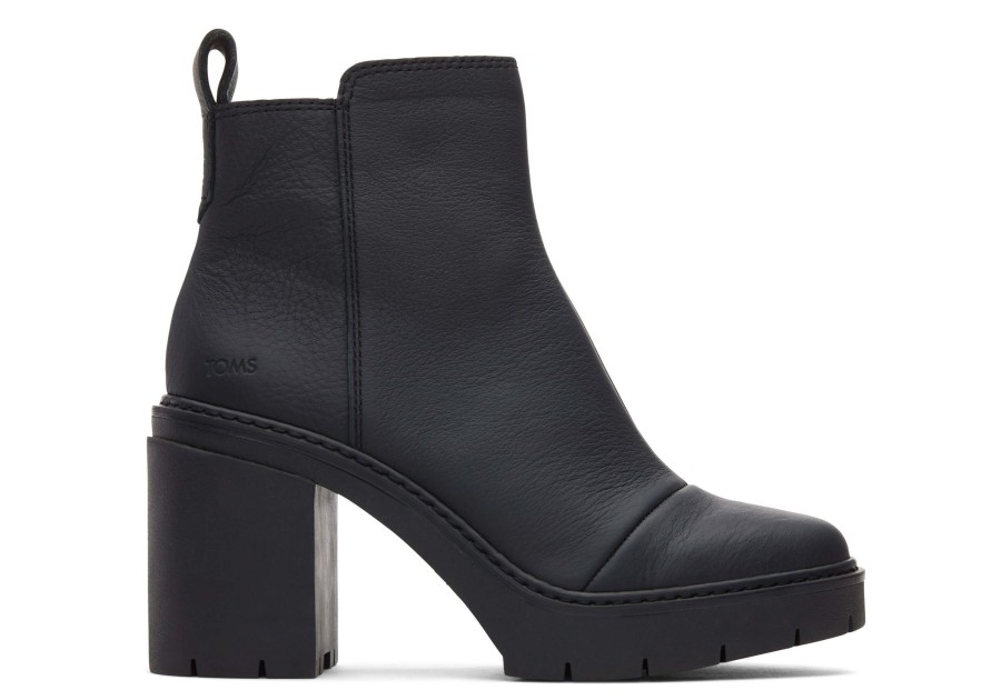 TOMS Platforms | Rya Black Leather Heeled Boot Black/Black