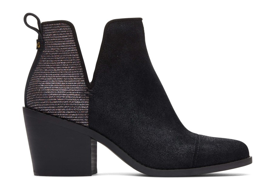 TOMS Heels & Wedges | Everly Black Leather Metallic Heeled Boot Black Metallic