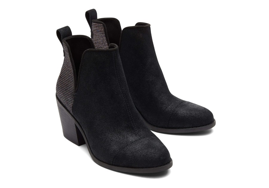 TOMS Heels & Wedges | Everly Black Leather Metallic Heeled Boot Black Metallic