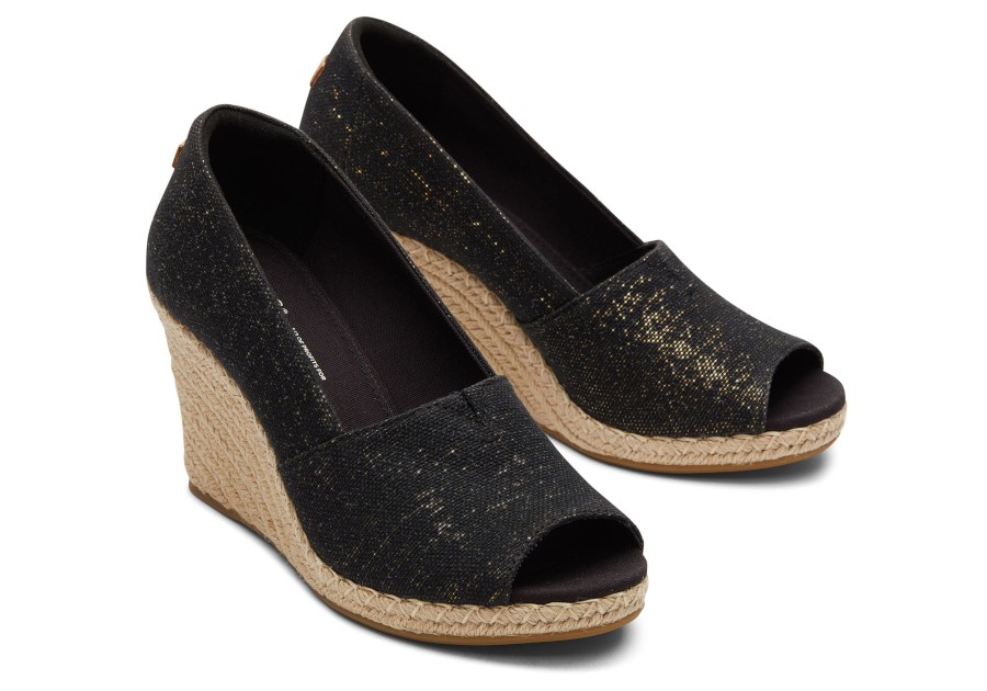 TOMS Heels & Wedges | Michelle Wedge Heel Black Metallic Linen