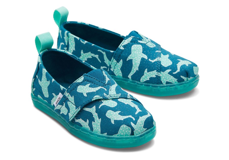 TOMS | Tiny Alpargata Starry Whale Sharks Toddler Shoe Green Glow