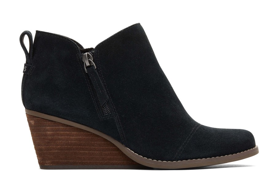 TOMS Heels & Wedges | Goldie Black Suede Wedge Boot Suede Black