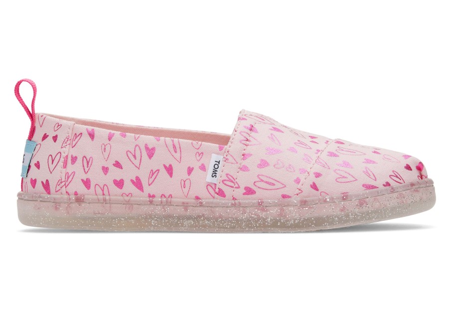 TOMS | Youth Alpargata Foil Hearts Print Pink Hearts