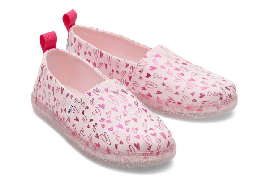 TOMS | Youth Alpargata Foil Hearts Print Pink Hearts