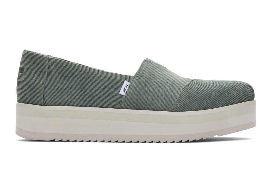 TOMS Sneakers | Alpargata Green Corduroy Midform Espadrille Corduroy Bonsai Green