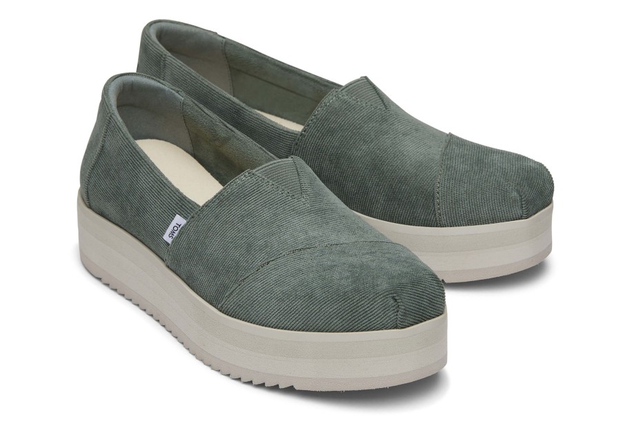 TOMS Sneakers | Alpargata Green Corduroy Midform Espadrille Corduroy Bonsai Green