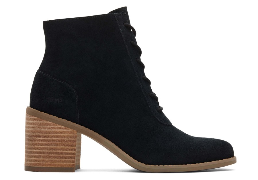 TOMS Heels & Wedges | Evelyn Black Suede Lace-Up Heeled Boot Suede Black