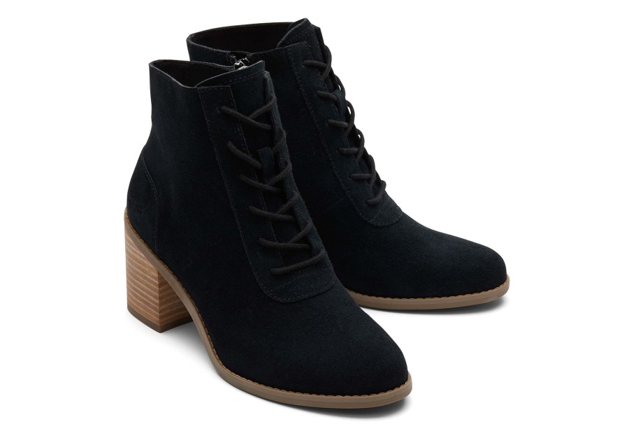 TOMS Heels & Wedges | Evelyn Black Suede Lace-Up Heeled Boot Suede Black