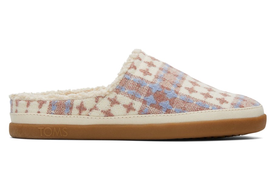 TOMS Slippers | Sage Pink Plaid Faux Shearling Slipper Rose