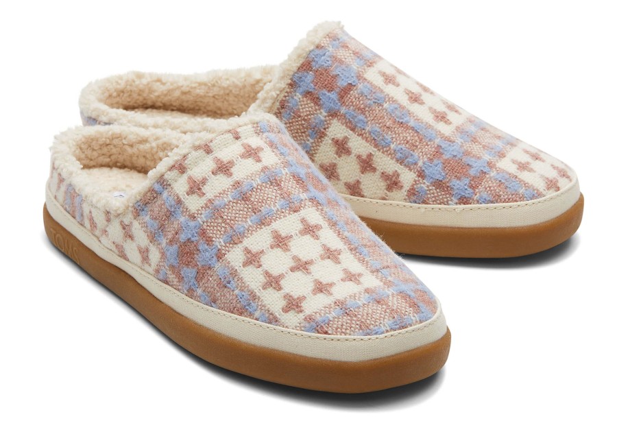 TOMS Slippers | Sage Pink Plaid Faux Shearling Slipper Rose