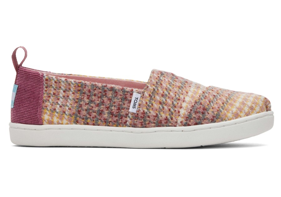 TOMS | Youth Alpargata Plaid Tweed Kids Shoe Pink Quartz