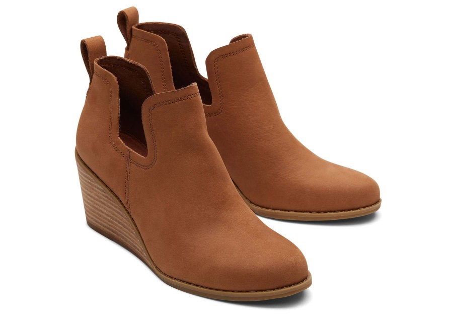 TOMS Heels & Wedges | Kallie Tan Leather Wedge Boot Leather Tan