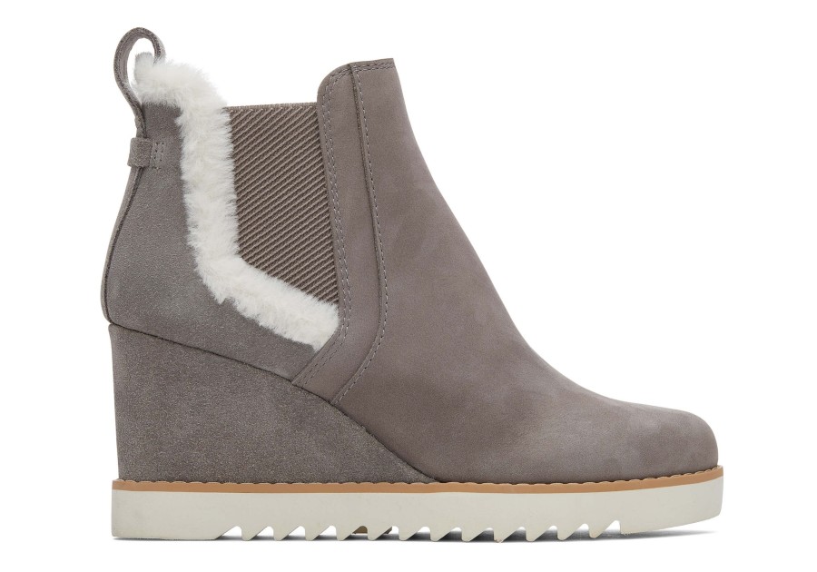 TOMS Heels & Wedges | Maddie Grey Nubuck Wedge Boot Cement Grey